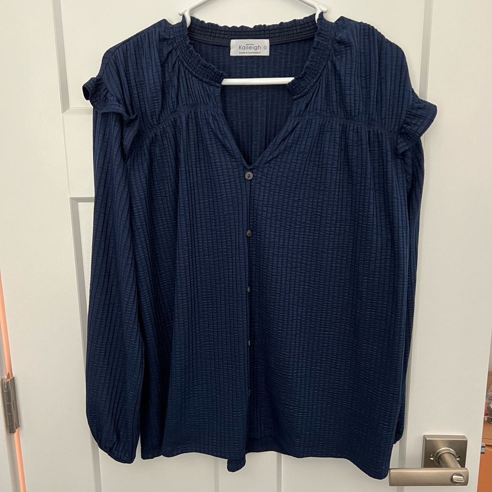 Kayleigh navy blue ruffle blouse